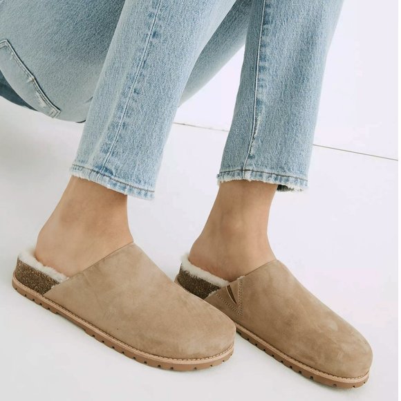 Madewell Shoes - MADEWELL Layne Shearling Clog Mule Shoes Size 10 Walnut Shell Nubuck Comfort NEW